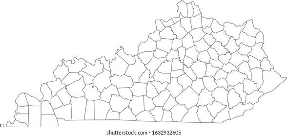 White Outline Counties Map of US State of Kentucky