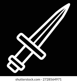 White outline of a dagger with crossed handle on black background