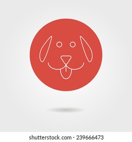 white outline dog icon in circle with shadow. concept of man's best friend, cuddling pets and template postcard. isolated on stylish background. flat style modern logotype design vector illustration