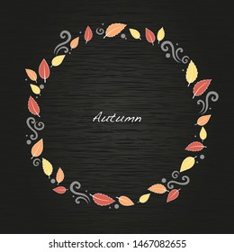 White outline drawing autumn leaves on blackboard background vector for decoration on autumn festival.