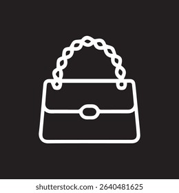 White outline of a fashionable handbag against a black background. Perfect for icons, logos, or designs needing a touch of class and style.