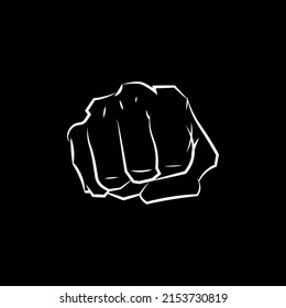 White Outline Fist Icon, Hand Punch Martial Logo, Self Defense Boxing Illustration Vector