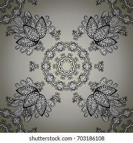 White outline floral decor. Eastern style element. Line art seamless border for design template. White element on background. Vector illustration for invitations, cards, web page.