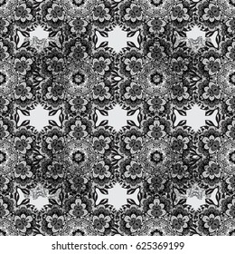 White outline floral decor. White element on gray background. Vector illustration for invitations, cards, web page. Eastern style element. Line art seamless border for design template.