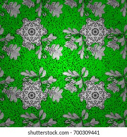 White outline floral decor. White element on green background. Vector line art border for design template. Vector illustration for invitations, cards, certificate, web page. Eastern style element.