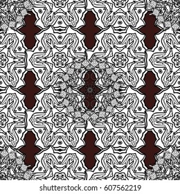 White outline floral decor. Vector illustration for invitations, cards, web page. Eastern style element. White element on brown background. Line art seamless border for design template.