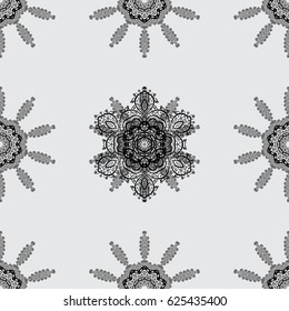 White outline floral decor. Vector illustration for invitations, cards, web page. Line art seamless border for design template. Eastern style element. White element on gray background.