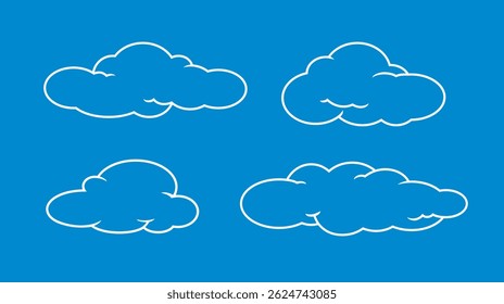 White Outline of Four Kind of Clouds in Blue Sky, vector Illustration isolated, eps