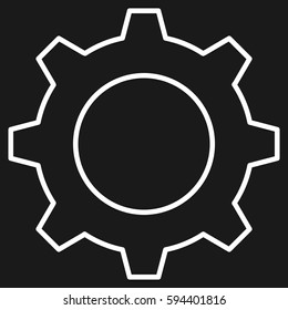 White outline gear options settings tool sign symbol button icon with rounded corners on a dark background trendy minimalistic simple isolated flat design vector illustration pictogram