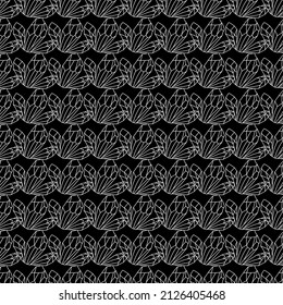 White outline geometric crystal seamless pattern on black background. Vector mystical art with boho symbols.