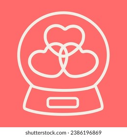 white outline globe symbol. concept and creative card on red background art. simple clean cute christal snow snowball and graphic heart icon flat design vector. love valentines day and merry christmas