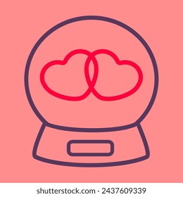 símbolo de globo de contorno blanco. concepto y arte creativo de la tarjeta. simple limpio lindo christal nieve o bola de nieve y dos corazones gráficos icono vector de diseño plano. amor día de san valentín y invitación de la hora de la boda