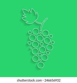 white outline grapes icon with shadow. concept of winemaking, viticulture, wine house, autumn harvest and farming. isolated on green background. trendy modern logo design vector illustration