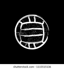 White outline grunge water polo ball with ink blots isolated on black background