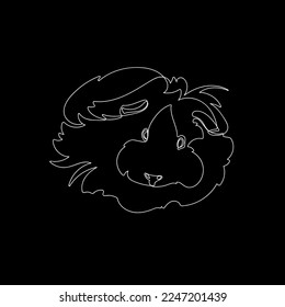 White outline guinea pig on black background. Graphic drawing. Vector illustration.