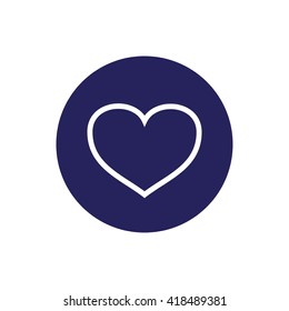 White outline heart icon vector illustration. Blue circle. Blue button