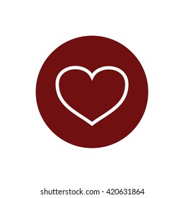 White outline heart icon vector illustration. Red circle. Red button