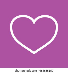 White outline heart icon vector. Purple background