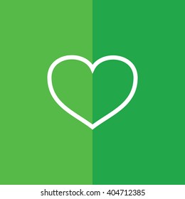 White outline heart symbol vector illustration. Green background