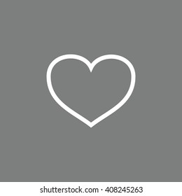 White outline heart symbol vector illustration. Gray background