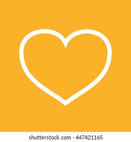 White outline heart symbol vector icon. Yellow background