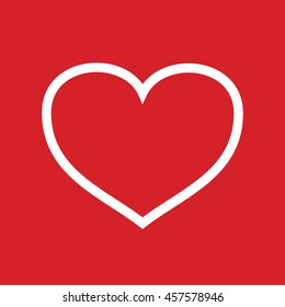 White outline heart symbol vector icon. Red background