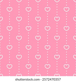 White outline hearts on pink dotted background. Vector seamless pattern. Best for textile, wallpapers, wrapping paper, package and St. Valentine's Day decoration.