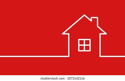 White Outline House On Red Background, Real Estate Or Property Cover