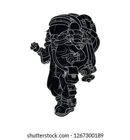 White outline of a huge astronaut with big device on his back