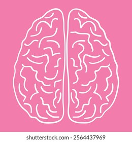 White Outline Human Brain on Pink Background Vector
