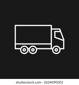 Ícone de Contorno Branco de um Caminhão de Entrega em Preto Fundo Transporte, Entrega e Logística Veículo Símbolo