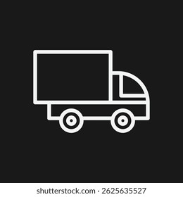 Ícone de Contorno Branco de um Caminhão de Entrega em Preto Fundo Transporte, Entrega e Logística Veículo Símbolo
