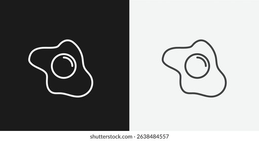 White Outline Icon Fried Egg on Black and White Backgrounds, Representing Breakfast Food or Cooking