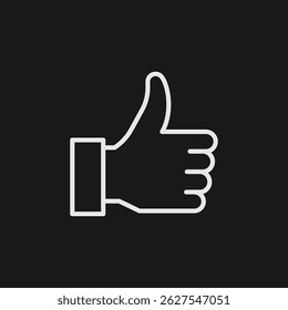 White Outline Icon of a Thumbs Up Gesture on Black Background Like, Approval, and Positive Symbol