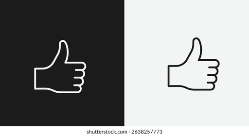 White Outline Icon Thumbs Up Gesture on Black and White Backgrounds, Representing Approval or Like
