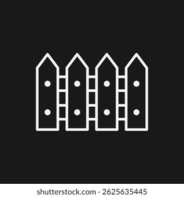 White Outline Icon of a Wooden Fence on Black Background Boundary, Protection, and Garden Symbol