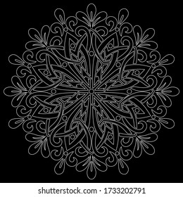 White outline mandala on a black doodles sketch good mood