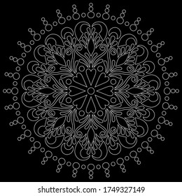 White outline mandala on a black doodles sketch good mood
