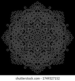 White outline mandala on a black doodles sketch good mood
