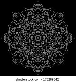 White outline mandala on a black doodles sketch good mood