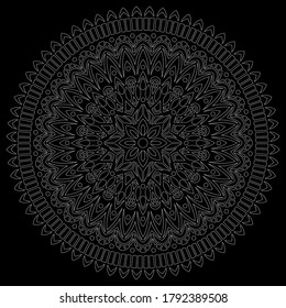 White outline mandala on a black doodles sketch good mood
