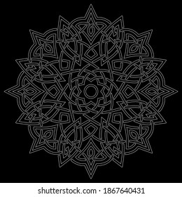 White outline mandala on a black doodles sketch good mood