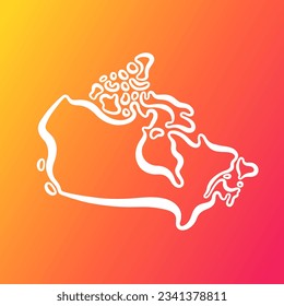 White outline map of Canada on orange and purple gradient background.