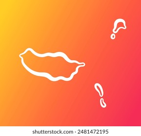 White outline map of Madeira on orange and purple gradient background.