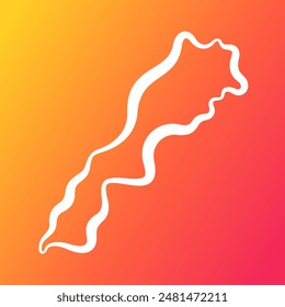 Mapa de contorno blanco de Marruecos sobre fondo degradado naranja y púrpura.