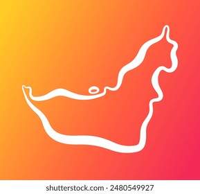 White outline map of United Arab Emirates on orange and purple gradient background.