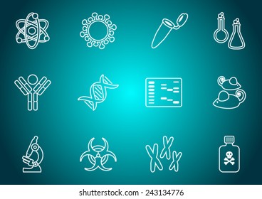 White outline molecular biology science icon collection