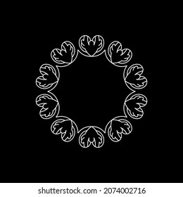 White outline ornamental circular pattern on black background. Card template design. Vector illustration.