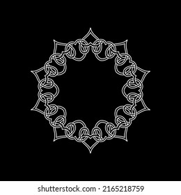 Weiße Umrisse mit ornamentalem, kreisförmigem Muster auf schwarzem Hintergrund. Kartenvorlagendesign. Vektorgrafik.