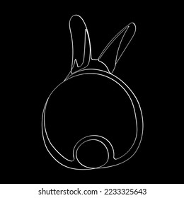 White outline rabbit (back view) on black background. Graphic drawing. Vector illustration.
